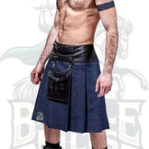 Black Style Leather Denim Kilt for Men